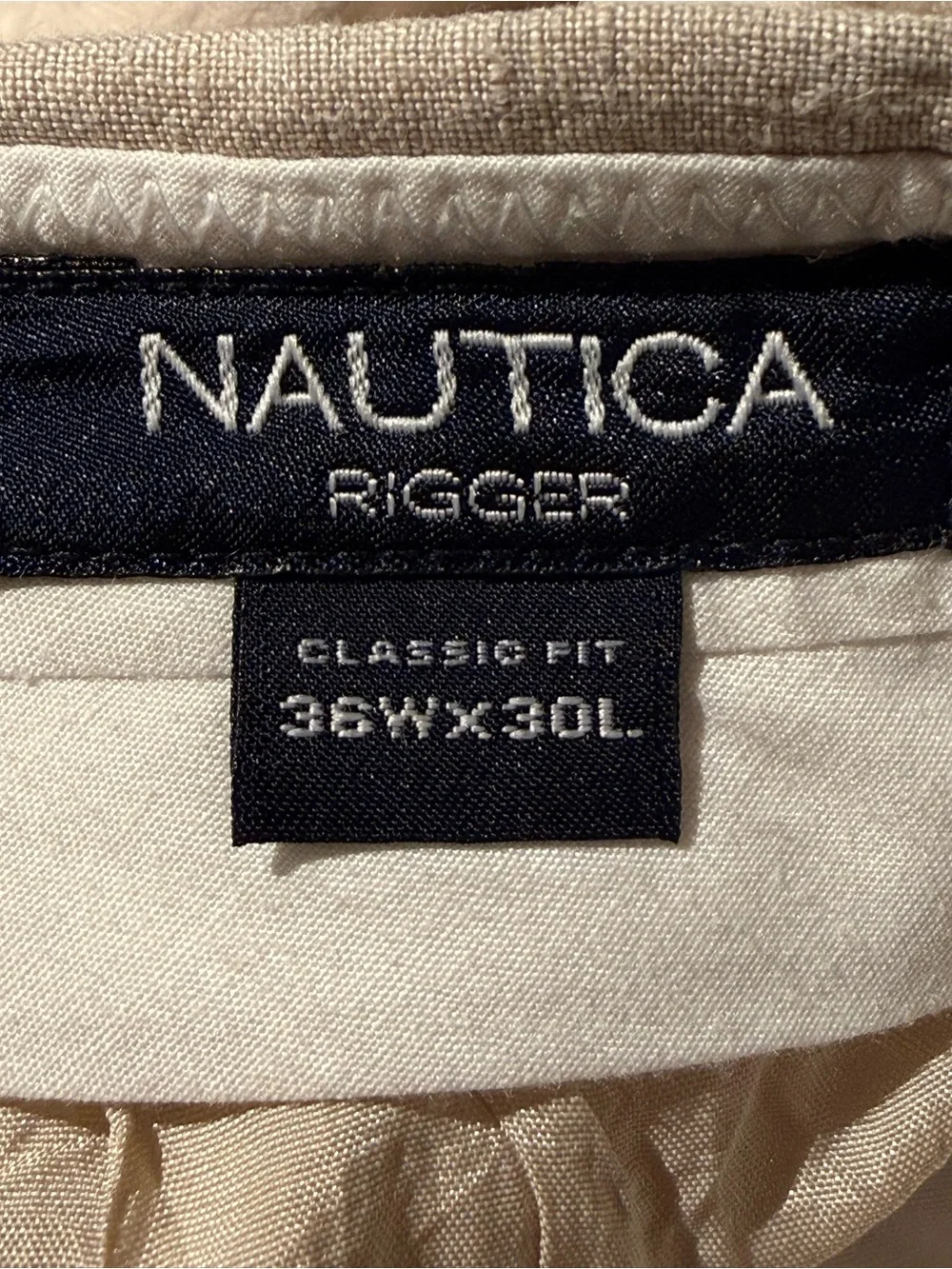 Nautica Men's Khaki Linen-Blend Chinos in Light Beige